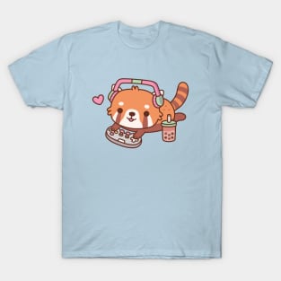 Cute Red Panda Gamer Chilling With Video Games T-Shirt